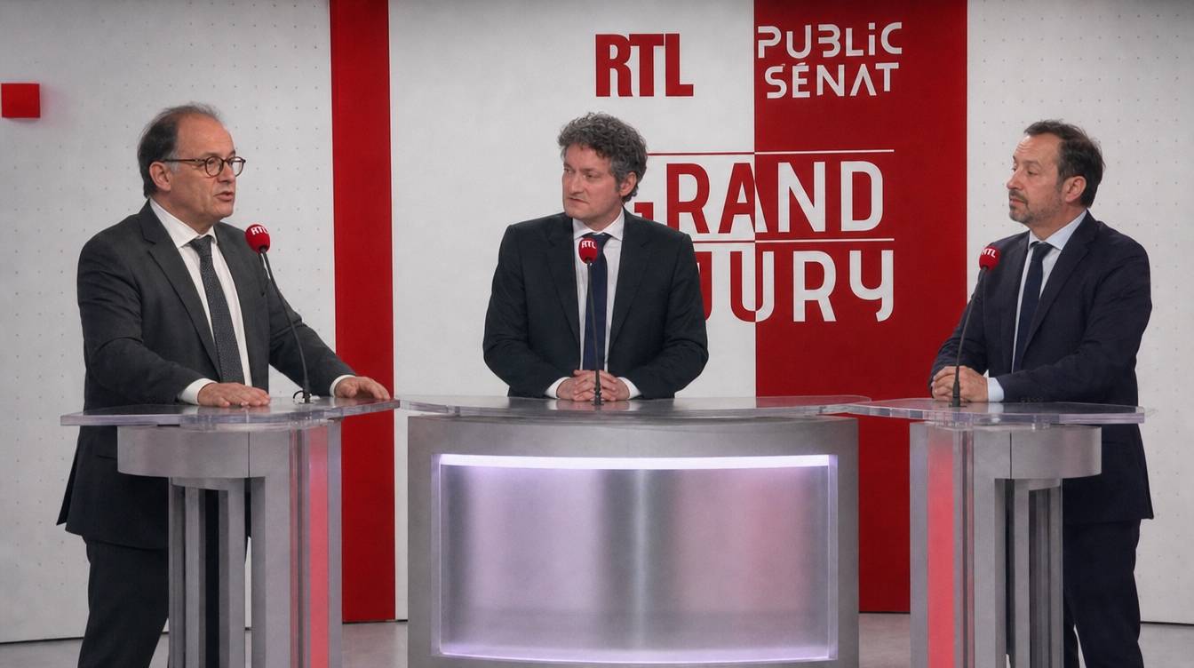 Emmanuel Moulin pendant sa réponse, entre Olivier Bost et Sébastien Chenu