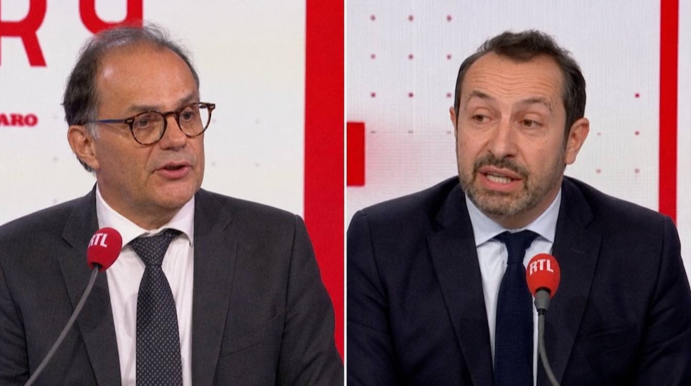 Sébastien Chenu face à Emmanuel Moulin sur le plateau du Grand Jury, dimanche midi
